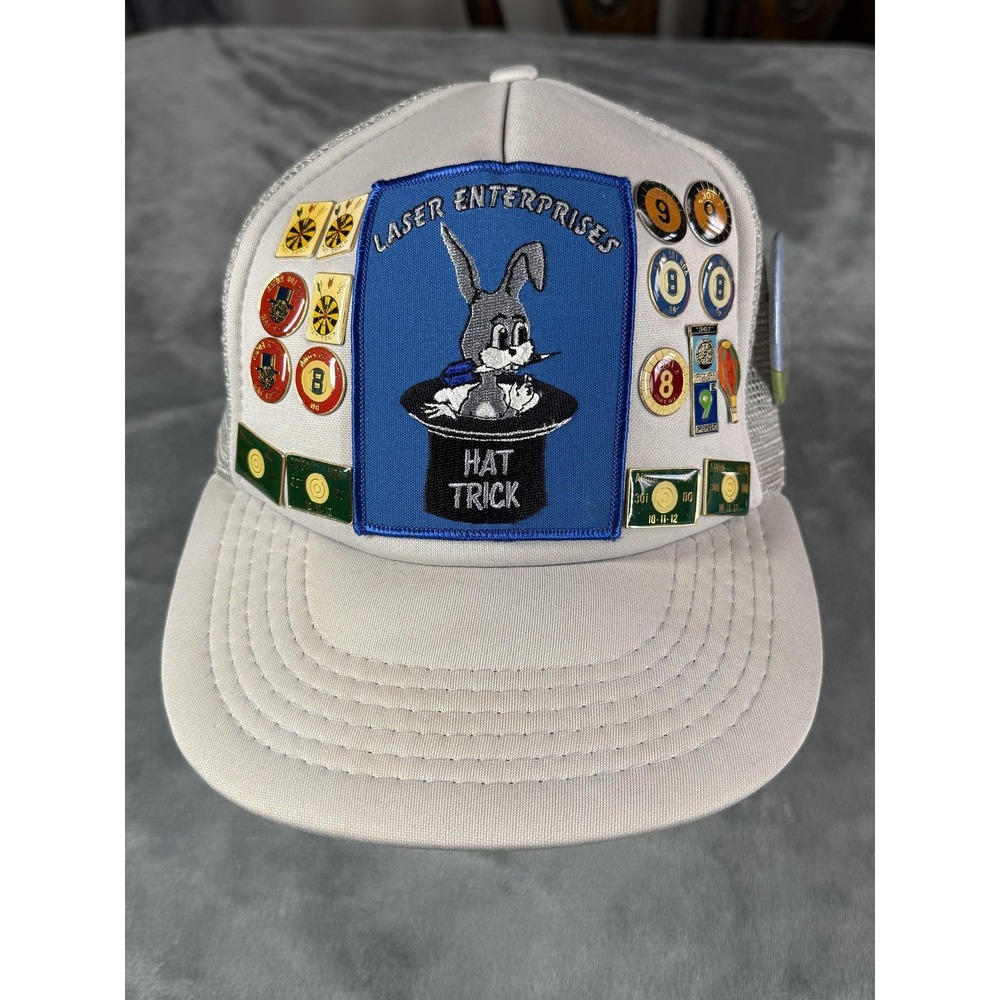 Laser Enterprises White 'Hat Trick' Patch Trucker Cap